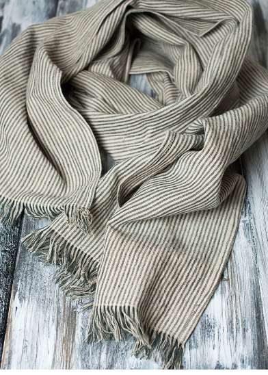 Linen Scarf Natural with Black Stripes