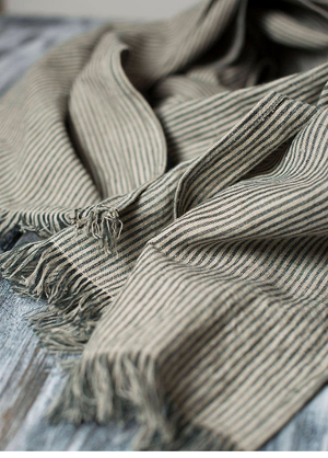 Linen Scarf Natural with Black Stripes
