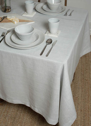 Linen Tablecloth Pearl Grey & White
