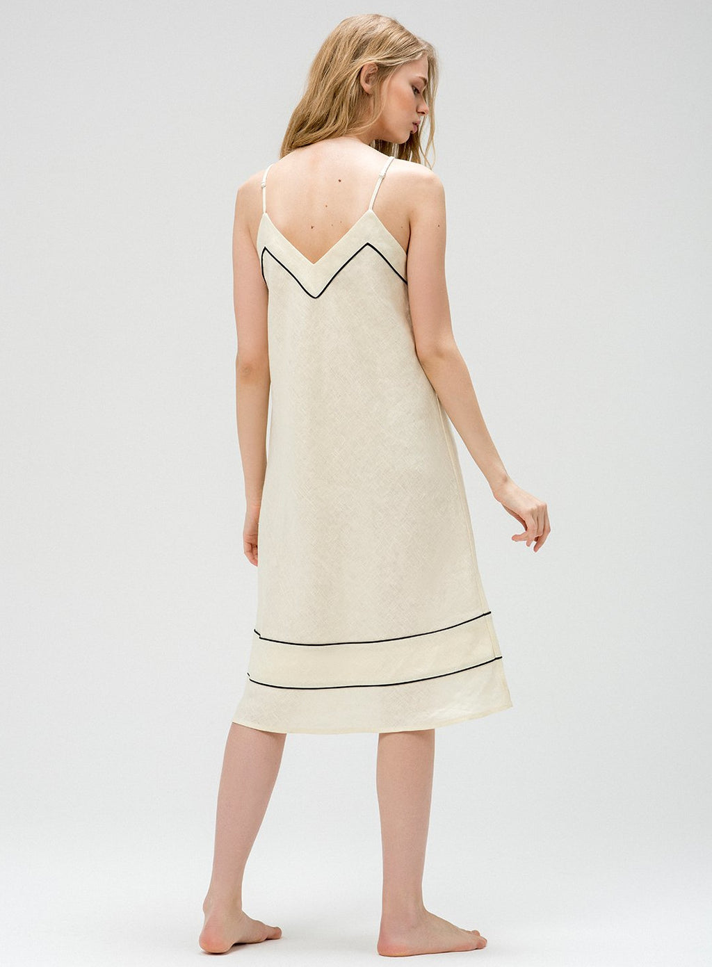Belle White Dress with piping detailing