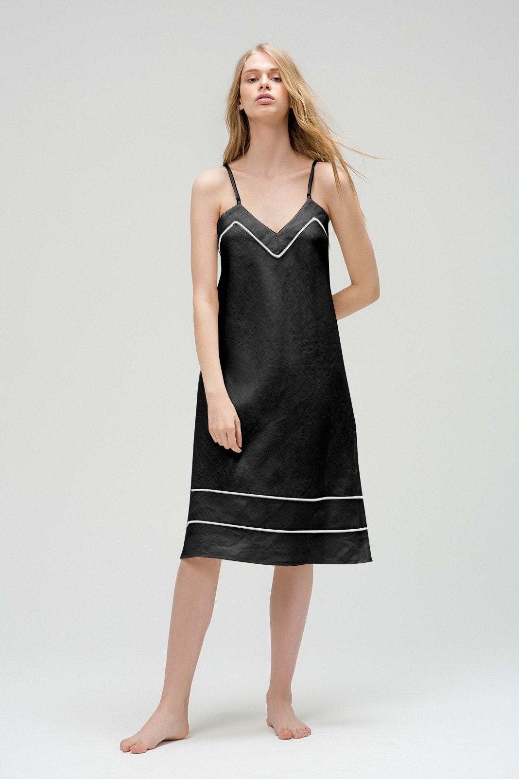 Shop Black Belle Dress with White Piping Detailing - MG Maison MG MAISON Shop Black Belle Dress with White Piping Detailing - MG Maison MG MAISON