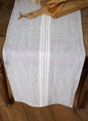 Linen Table Runner Stonewashed Charcoal with white stripes