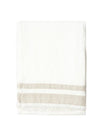 Linen Throw White with 2 Beige Border Stripes & Fringed Edge