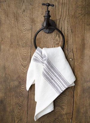 Linen Washcloth White with Charcoal Stripes