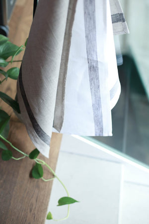 Tea Towels White with Grey Stripes, Set of 6