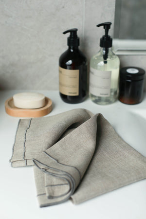 Linen Tea Towels Natural with Grey Stitch Set of 2
