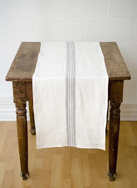 Linen Runner White with Charcoal Stripes