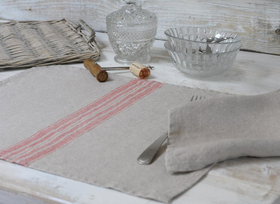 Linen Placemats Natural with Red Stripes