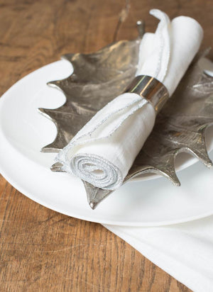 Linen Napkin Snow White with Metallic Silver