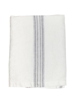 Linen Bath Towel White with Charcoal Stripes
