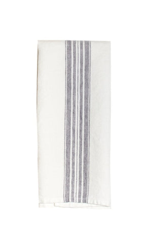 Linen Hand Towels White with Charcoal Stripes
