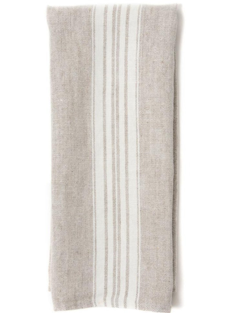 Linen Hand Towels Beige with White Stripes