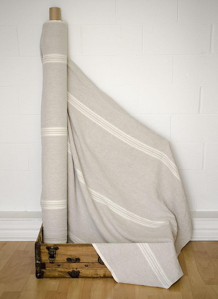 Linen Fabric Beige with White Stripes