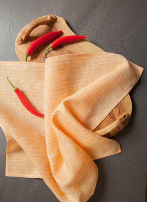 Linen Tea Towels Apricot with Yellow Stripes