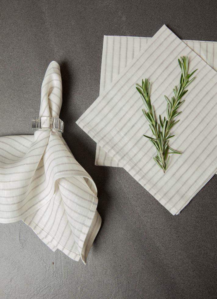 Linen Napkin Ivory With Smoke Stripes