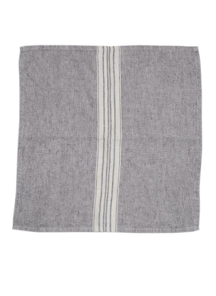 Linen Washcloth Charcoal with White Stripes