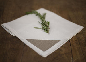 Linen Napkin White with Natural Corner Detail