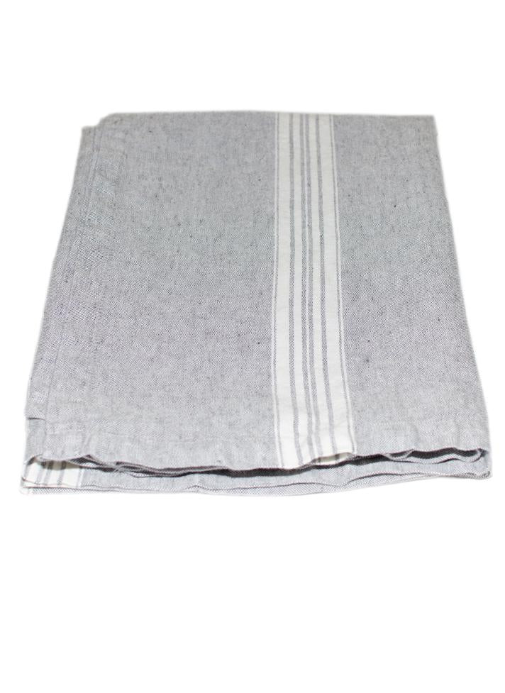 Linen Fabric Charcoal with White Stripes