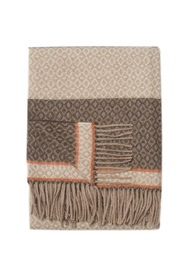 Alpaca Striped Patterned Throw in Oatmeal, Orange & Brown