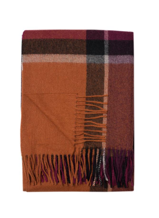 Alpaca & Wool Throw in Orange Plaid