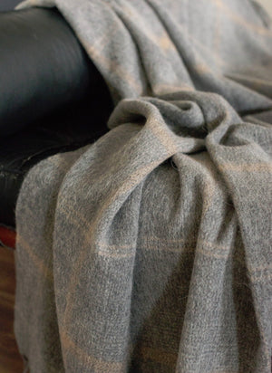 Alpaca & Wool Throw Charcoal/Tan Checks
