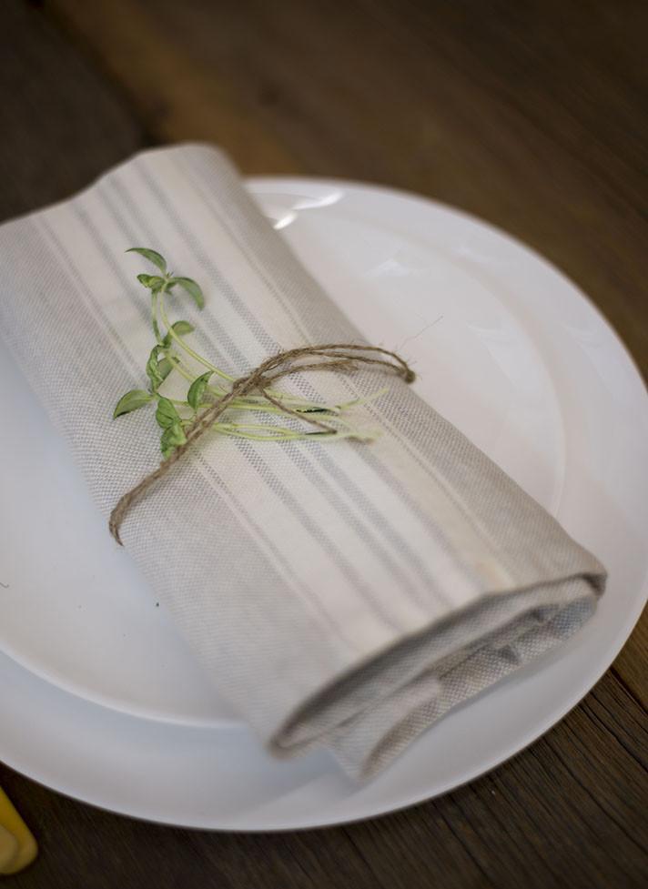 Linen Napkin Grey with White Stripes