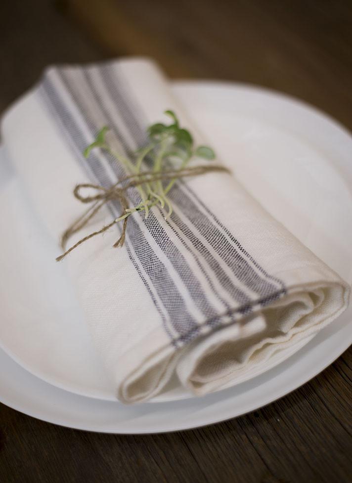 Linen Napkin White with Charcoal Stripes