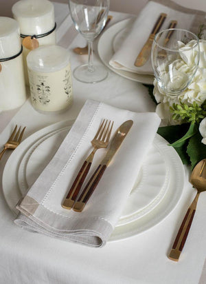 Linen Napkin White with Taupe Border