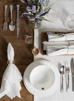 Linen Napkin Snow White with White