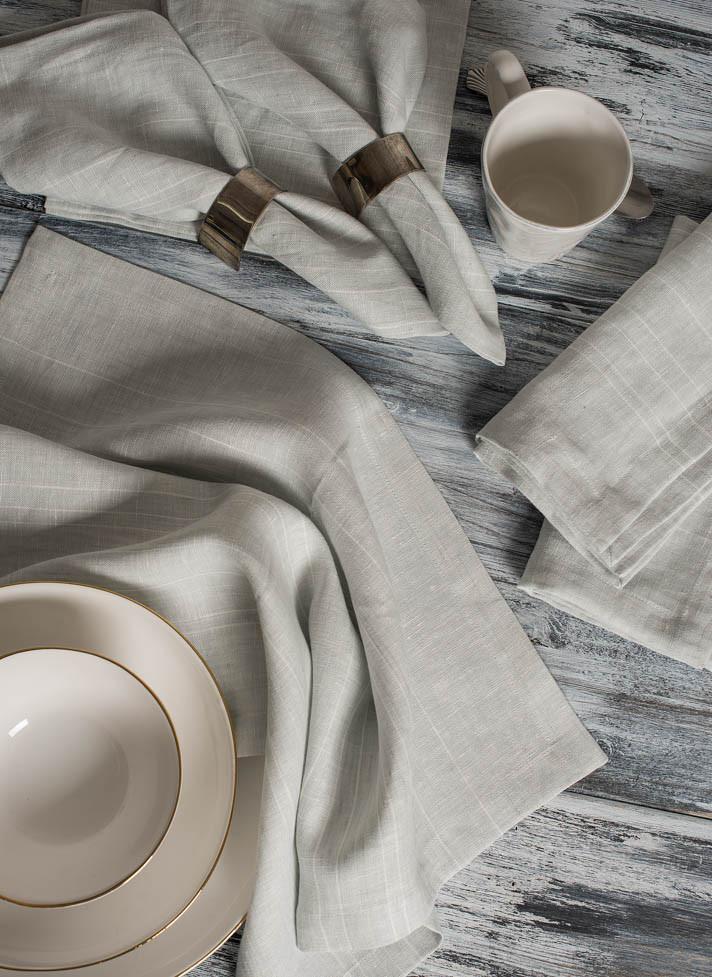 Linen Napkin Pearl Grey with White