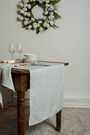 Linen Runner Pearl Grey with White Lines