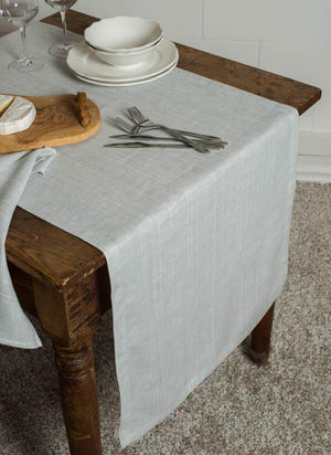 Linen Runner Pearl Grey with White Lines