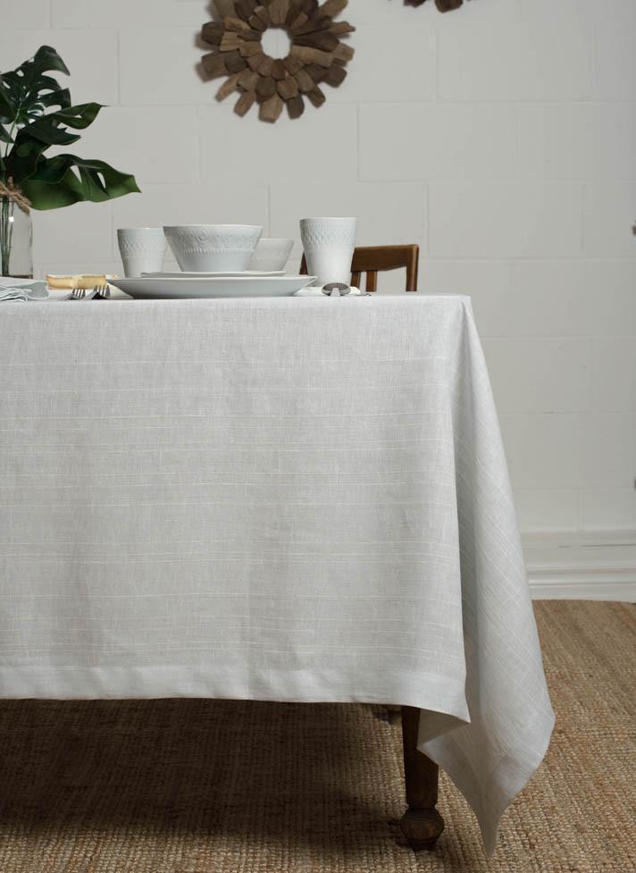 Linen Tablecloth Pearl Grey & White