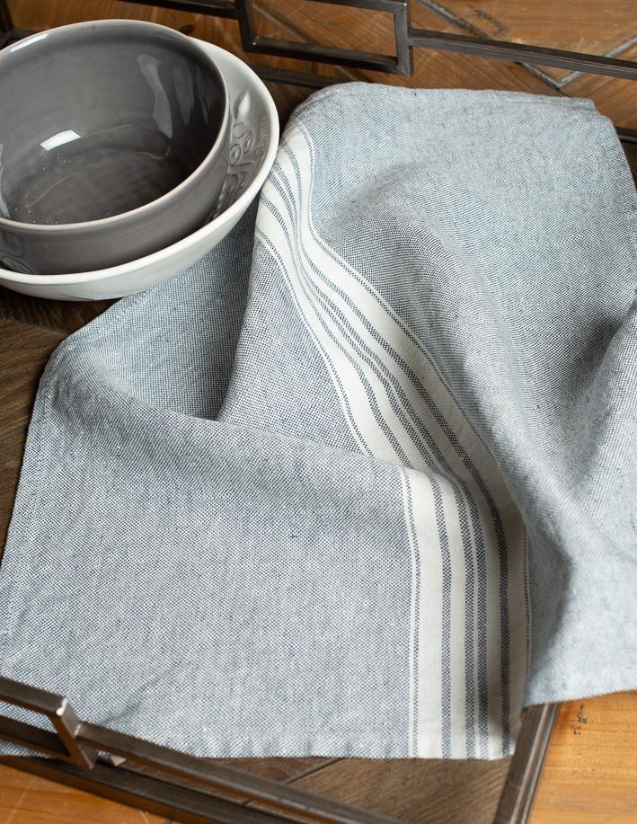 Linen Napkin Blue Mirage with White Stripes