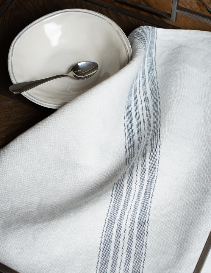 Linen Napkin  White with Blue Mirage Stripes