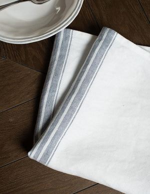 Linen Napkin  White with Blue Mirage Stripes