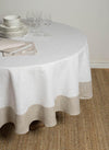 Linen Round Tablecloth White with Natural Border