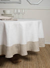 Linen Round Tablecloth White with Natural Border