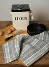 Linen Tea Towels in Charcoal with White Stripes
