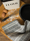 Linen Tea Towels in Charcoal with White Stripes