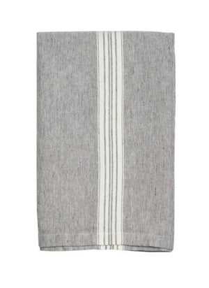 Linen Throw Charcoal with White Stripes