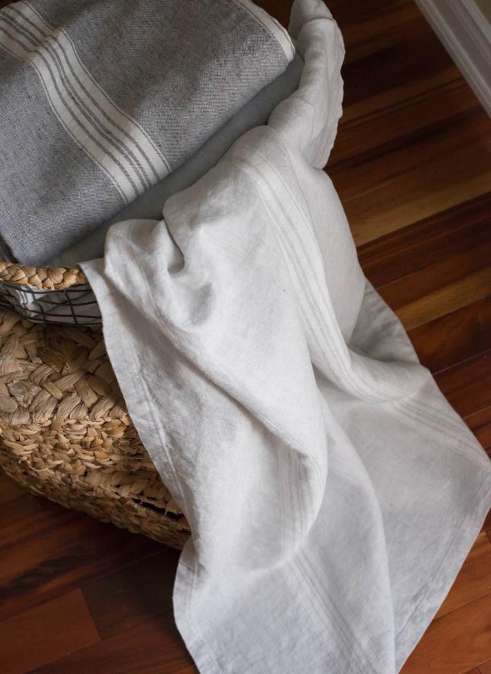 Linen Throw Grey with White Stripes