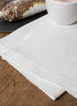 Linen Tea Towels Snow White with White Stitch
