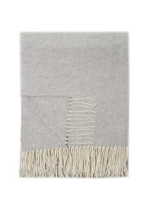 Cashmere Throw Pale Grey Herringbone