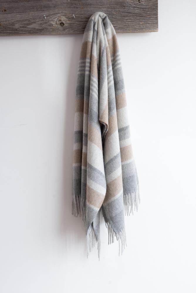 Alpaca & Wool Throw Ash and Tan Stripes