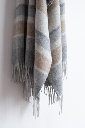 Alpaca & Wool Throw Ash and Tan Stripes