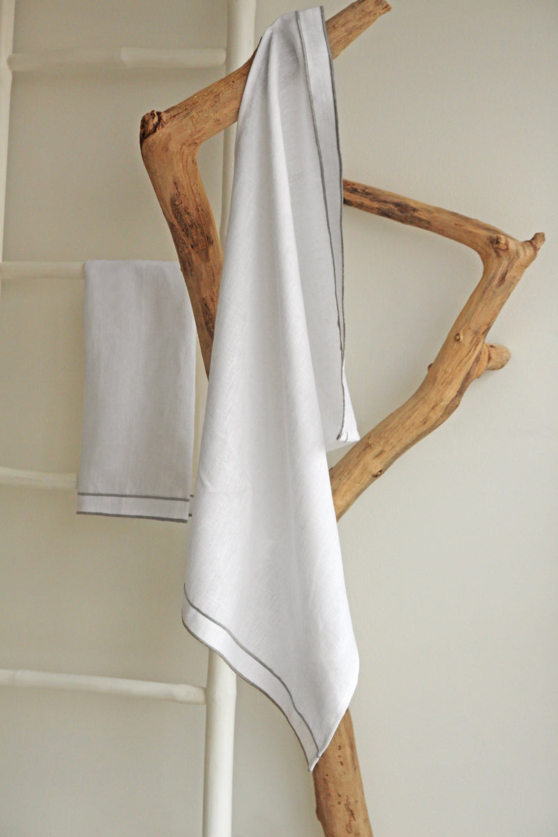Tea Towel, White with Silver Set of 6