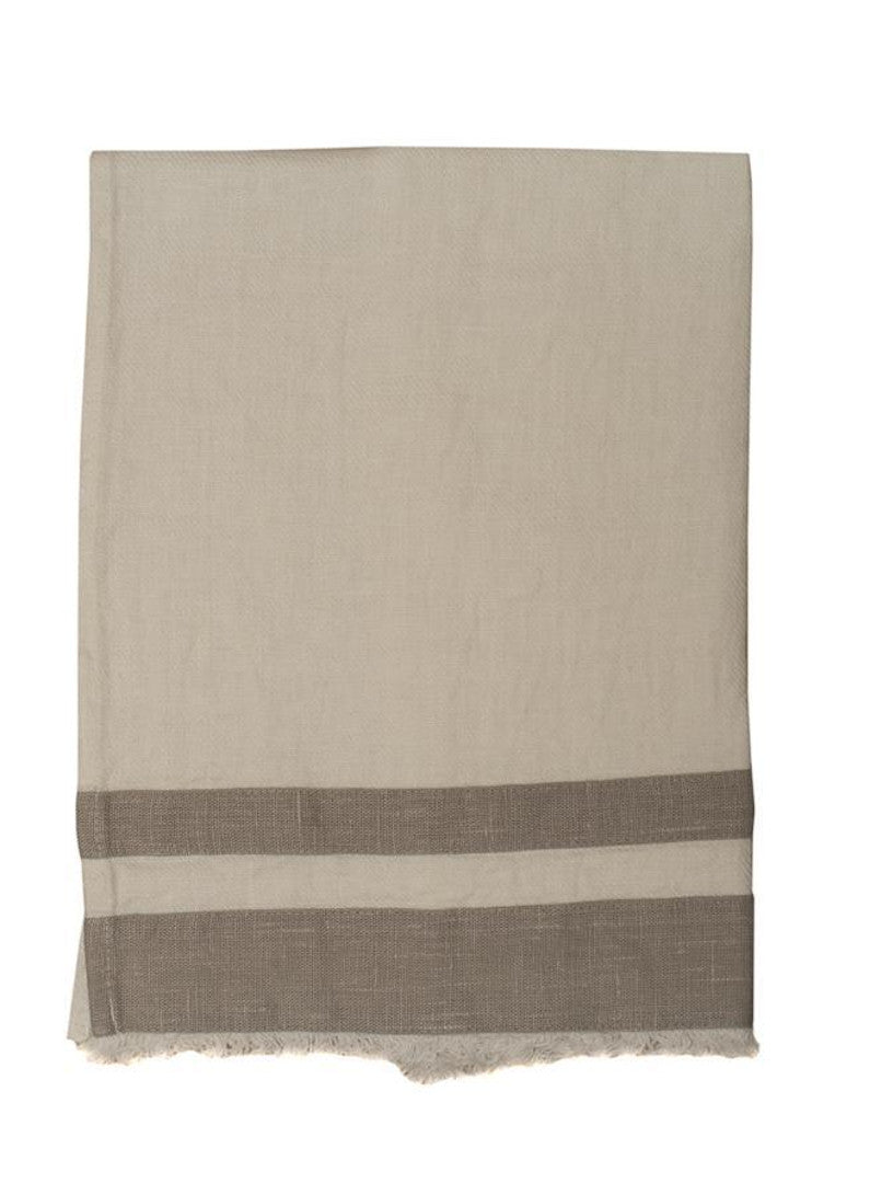 Linen Throw White with Light Grey stripes