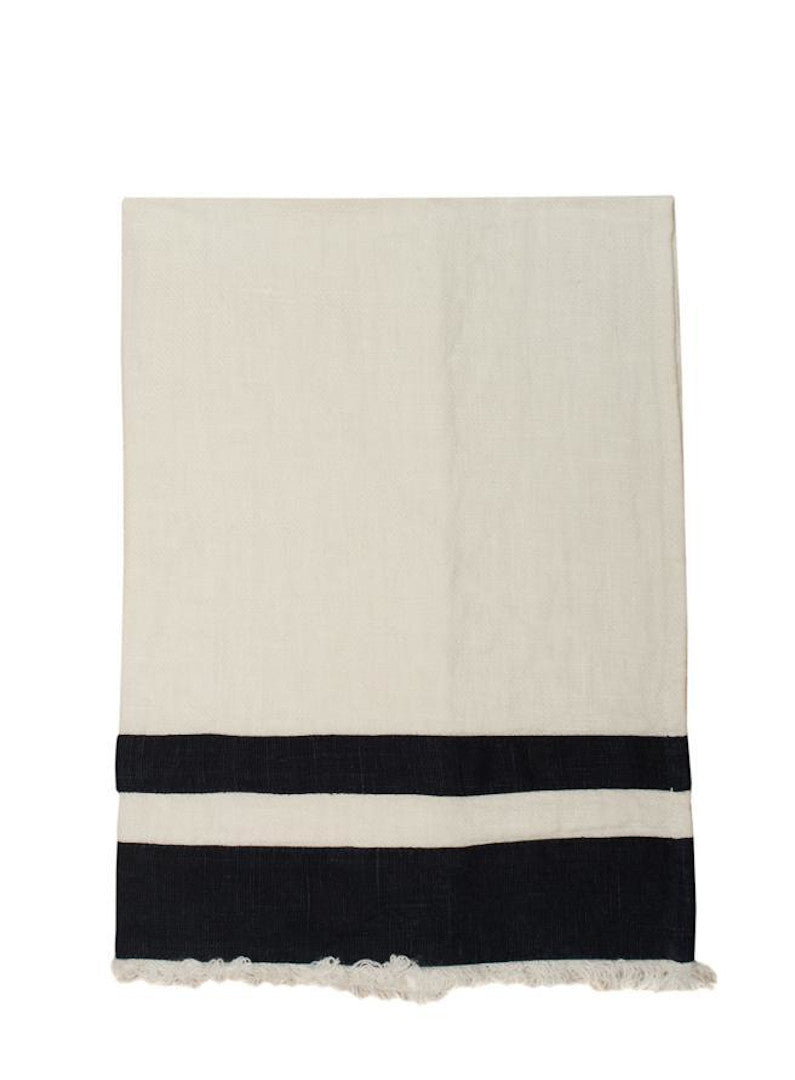 Linen Throw White with Dark Grey stripes