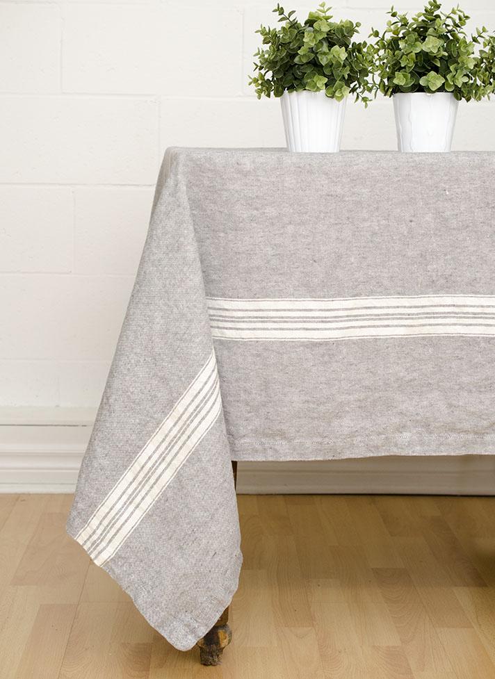 Linen Tablecloth Charcoal with White Stripes